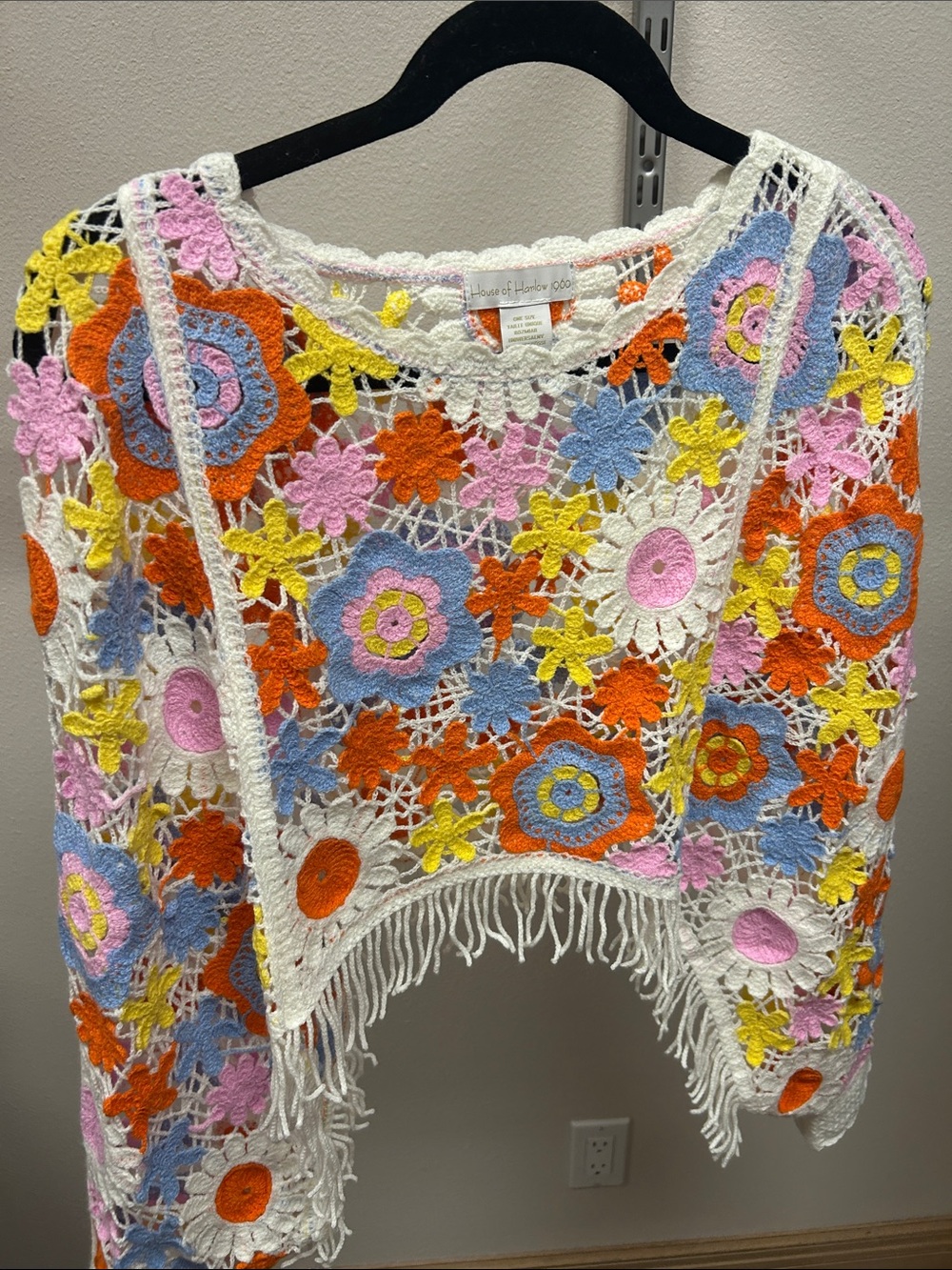 Women's House of Harlow 1960 Crochet Floral Fringe Poncho - Multicolor Accents
